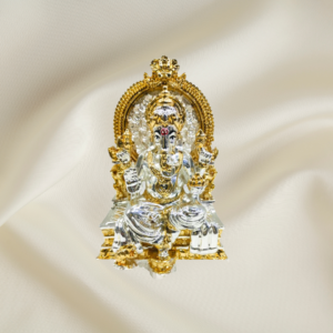 "Divine Elegance Ganesha Murti - 5-inch marble dust idol with gold and silver coating"