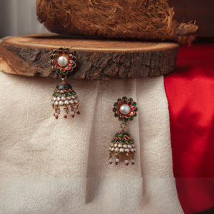 Red Green Elegance earrings from Gift Elegantly. Red and green stones with pearls in a traditional design. Treat yourself or gift to someone special.