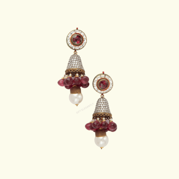 Red stone with pearls earrings KER 128