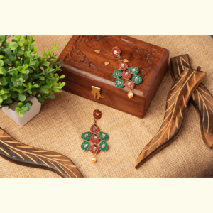 Vibrant Duo Drop Earrings by Gift Elegantly. Red and green drop-shaped stone earrings. Ideal for casual wear and gifting.