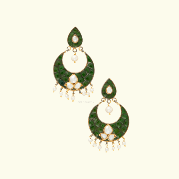 Chandbali in green stone and pearl KER 135