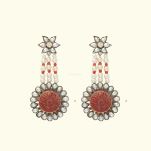 Earrings in orange stone and pearls KER 136