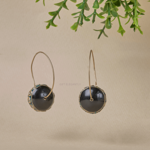 Noir Hoop Earrings by Gift Elegantly. Black, with a touch of green hoops from the casual wear collection. Perfect for everyday style or gifting.