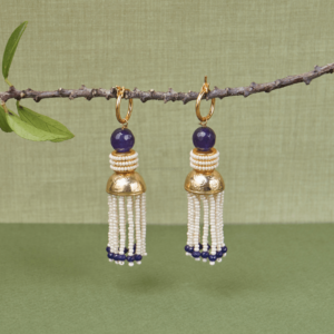 Majestic Violet Pearl Earrings by Gift Elegantly. Earrings with purple stones and pearl hangings. Perfect for special occasions and gifting.