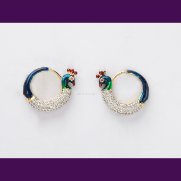 Peacock with Diamonds Earrings and Enameling