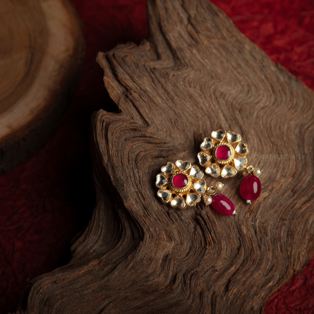 Polki earring with red stone KER 153