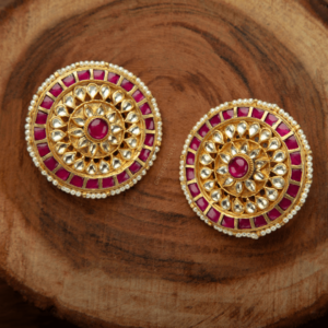 Polki earring with red stone by Gift Elegantly.