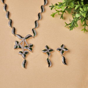 Leaf Diamond Necklace Set by Gift Elegantly.