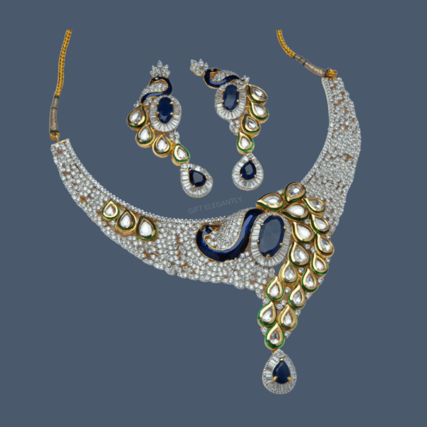 Peacock Polki Diamond Necklace Set by Gift Elegantly