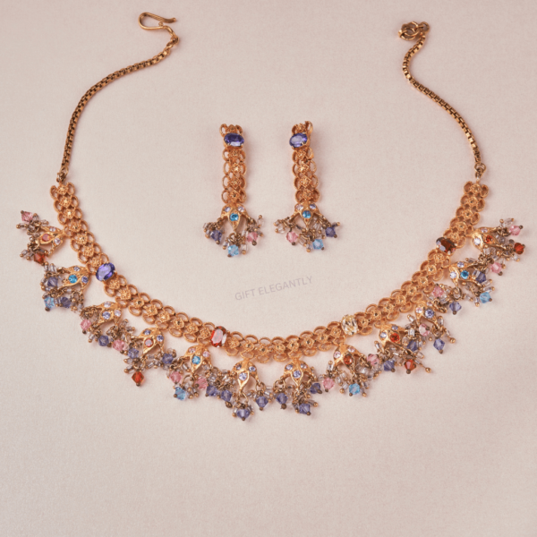 Multicolour stone with gold finish necklace set KNS 108