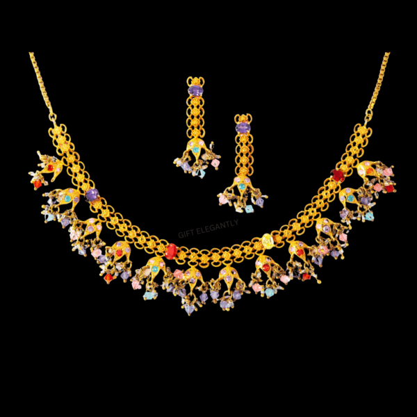 Multicolour stone with gold finish necklace set KNS 108