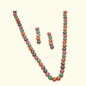 Multi colour flower necklace set, imitation jewelry by Gift Elegantly