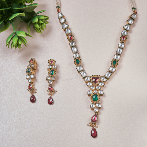 Polki necklace set with red and Green stones KNS 112