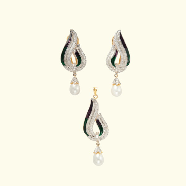 Diamond pendant set with pearl hanging and enameling KPS 103