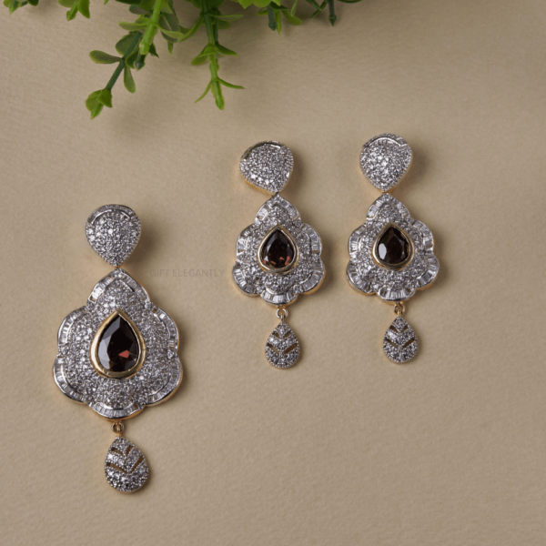 Diamond pendant set with drop shape orange stone KPS 105