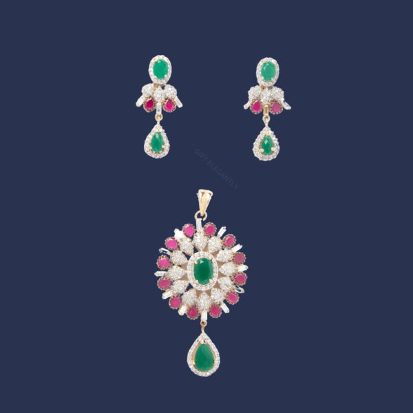 Pendant set in red and green stone with diamonds KPS 108