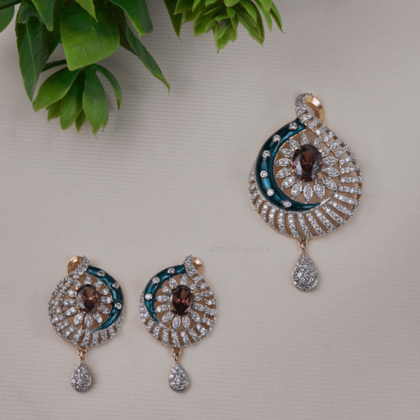 Diamond pendant set with green enameling KPS 114