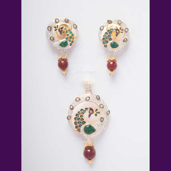 Diamond pendant set with red and green stone KPS 117