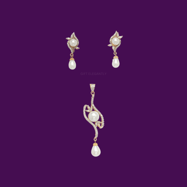 Pearl Radiance Pendant Set by Gift Elegantly features a delicate design with pearl and diamond accents. Ideal for casual and special occasions!