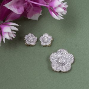 Radiant Blossom Pendant Set by Gift Elegantly features round imitation diamonds in a grand flower design. Perfect for special occasions