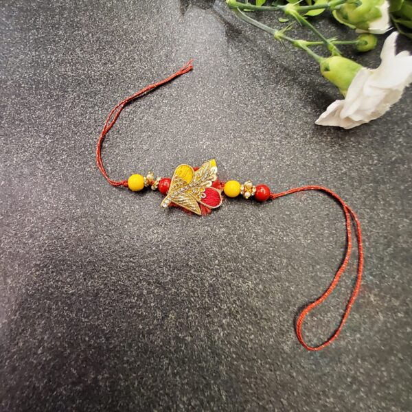Red yellow jardosi work bhai rakhi (chakalia)