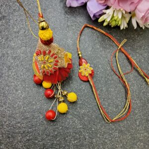 Red yellow jardosi rakhi set