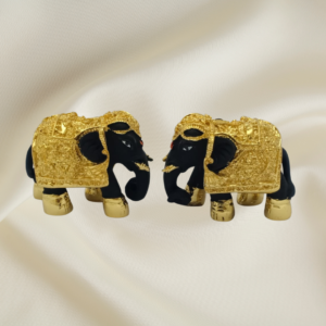 "Black and Gold Divine Royal Elephant Figurines - 2-inch marble dust set with gold coating"