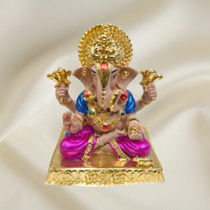 "Divine Colorful Ganesha Murti - 3-inch marble dust idol with vibrant colors and gold accents"