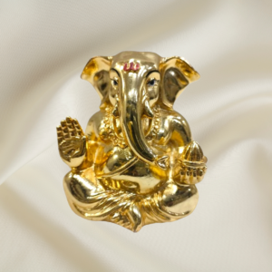 "Divine Gold Ganesha Murti - 3-inch marble dust idol with gold coating"