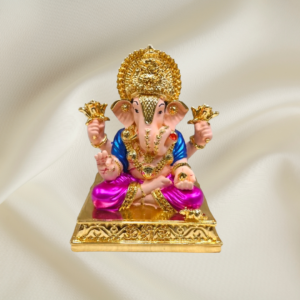 "Divine Grace Ganesha Murti - 6-inch marble dust idol with gold coating and colorful enamel accents"