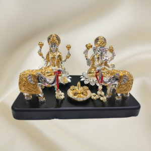 "Divine Lakshmi Ganesha Set - 5-inch marble dust idol set with gold and silver coatings"