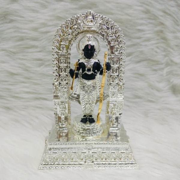 "Divine Ram Lalla Murti - 5-inch marble dust idol with silver and gold coatings"