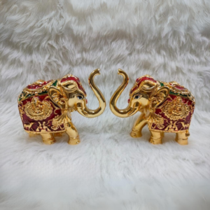 "Divine Royal Elephant Figurines - 2-inch marble dust set with gold coating and colorful enamel accents"