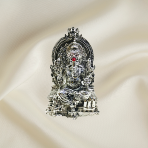 "Divine Silver Ganesha Murti - 5-inch marble dust idol with silver coating"