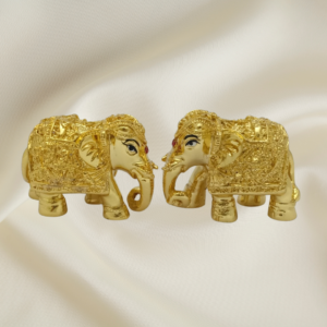 "Gold Divine Royal Elephant Figurines - 2-inch marble dust set with gold coating"