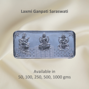 Laxmi Ganpati Saraswati rectangle silver coin by Gift Elegantly.