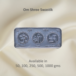 Om Shree Swastik rectangle silver coin by Gift Elegantly.