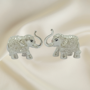 "Silver Divine Royal Elephant Figurines - 2-inch marble dust set with silver coating"