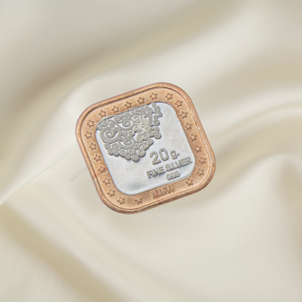 Square silver coin with rose gold polish by Gift Elegantly