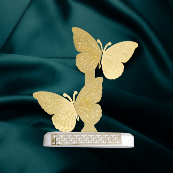 Butterfly Transformation Brass Idol with a Corian base, ideal for home and office decor, and perfect for bulk and corporate gifting.