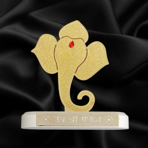 Golden Brass Ganesh Idol with a Corian base, ideal for home and office decor, and perfect for bulk and corporate gifting.