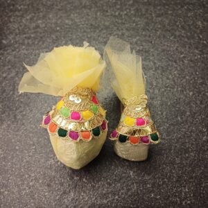 Auspicious decorated gut narial with net cloth and multicolour thread lace for pooja and festival use