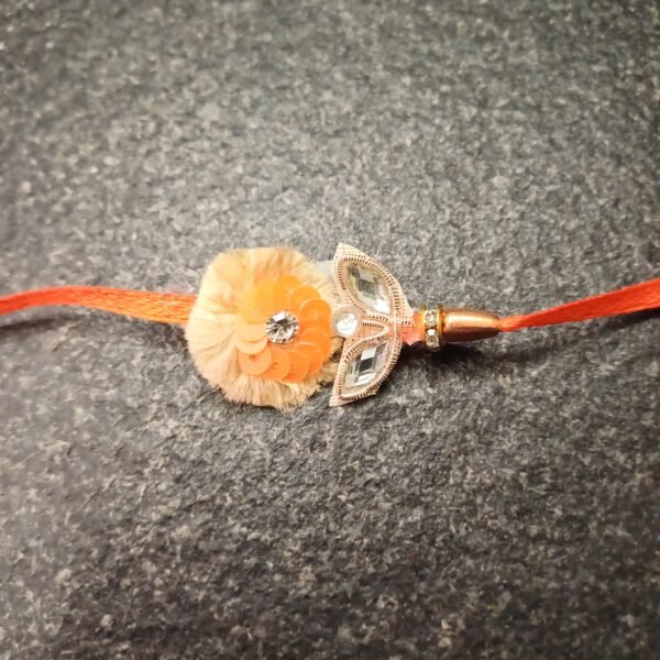 Orange Bloom Resham Rakhi | Brother Rakhi | Floral Design | Handmade | Raksha Bandhan | Chakalia | Gift Elegantly - Image 2
