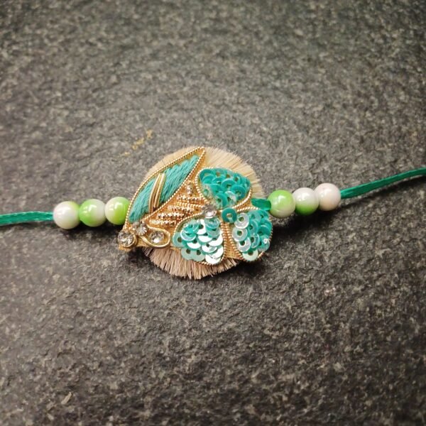 Mint Bloom Resham Rakhi | Brother Rakhi | Embellished with Sequins | Handmade | Raksha Bandhan | Chakalia | Gift Elegantly - Image 2