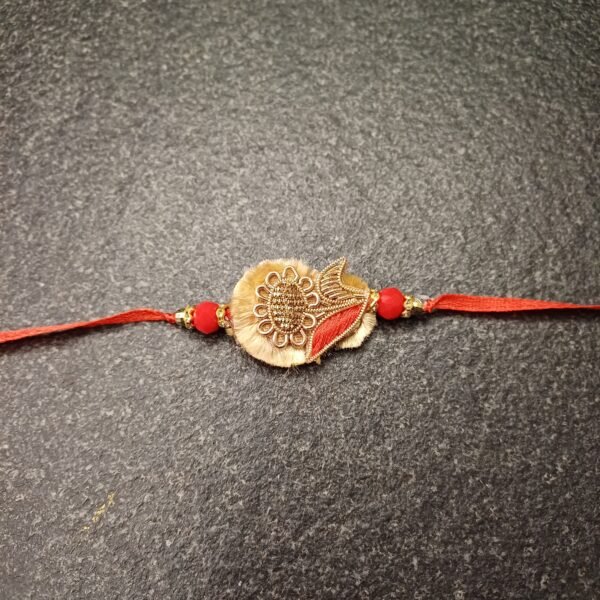 Golden Bloom Resham Rakhi | Brother Rakhi | Floral Design | Handmade | Raksha Bandhan | Chakalia | Gift Elegantly - Image 2