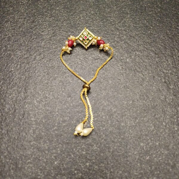 Regal Square Chain Bracelet with enamel design, pearls, and golden adjustable chain