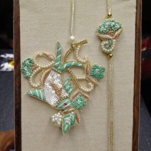 Pearl Fish Embroidery Rakhi Pair with bhabhi lumba and coordinated thread design
