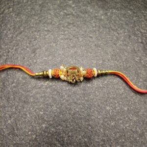 Om Rudraksh Moli Rakhi with pearls and red-yellow thread