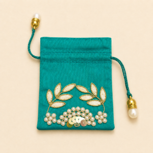Teal Pearl Leaf Rakhi Potli Pouch