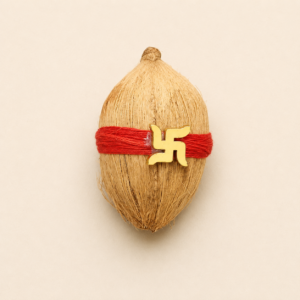 Red Thread Gold Swastik Rakhi Nariyal